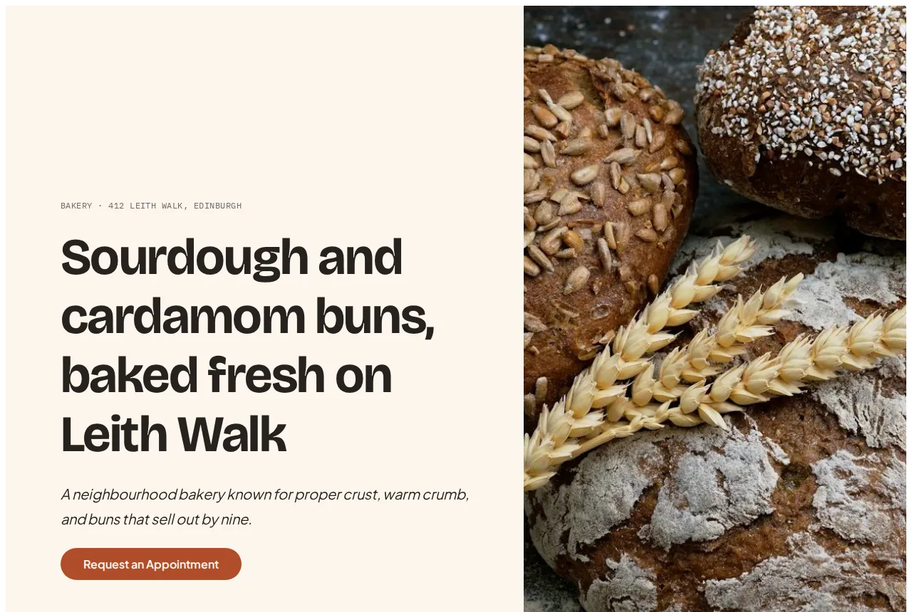 Demo website built for a bakery in Leith